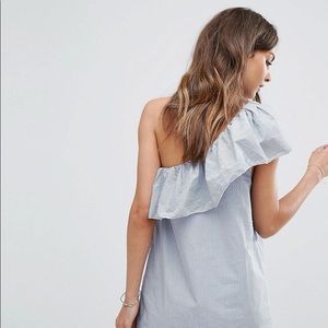 Abercrombie & Fitch Blue Striped One Shoulder Dress